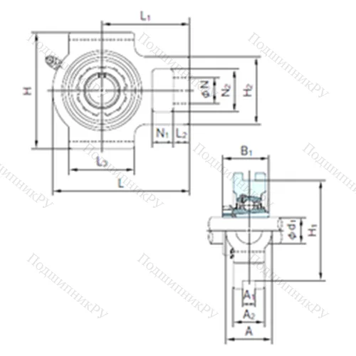 Подшипниковый узел шариковый радиальный UKT 316+H 2316