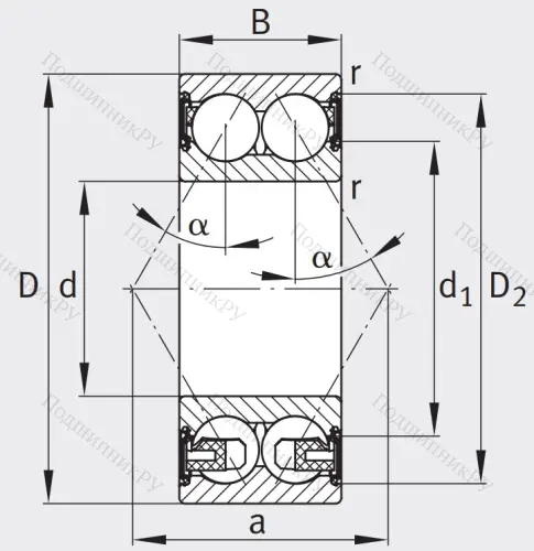 Двухрядный шариковый подшипник 3204 BD XL 2HRS TVH от производителя  FAG
