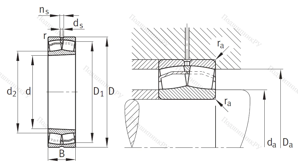 Сферический роликовый подшипник с конической посадкой на вал 22320 E 1K