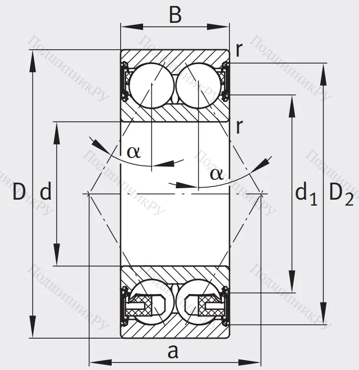 Двухрядный шариковый подшипник 3308 BD XL 2HRS TVH