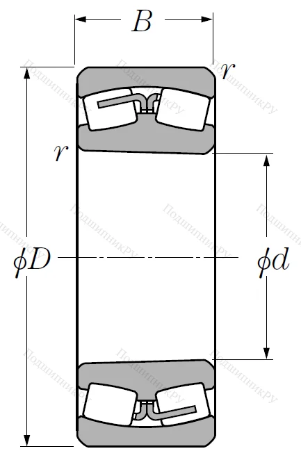 Сферический роликовый подшипник с конической посадкой на вал 22228 BK (EAK) D 1