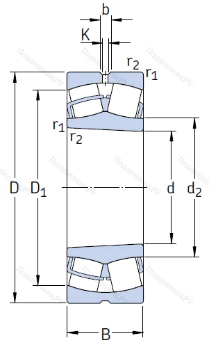 Сферический роликовый подшипник с конической посадкой на вал 22215 EK