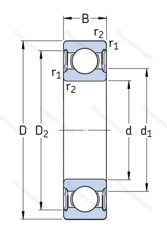 Однорядный шариковый подшипник 62306 2RS 1 от производителя  SKF