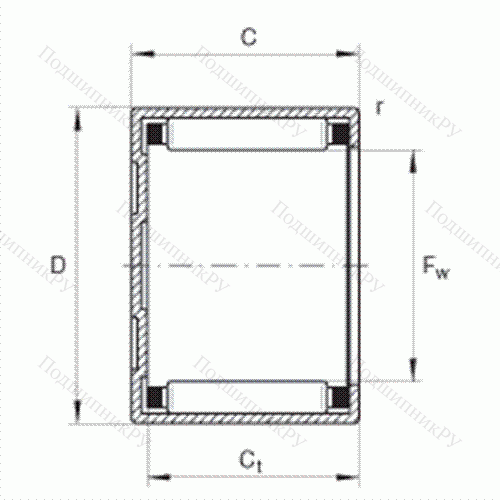 Подшипник роликовый игольчатый с одним наружным штампованным кольцом, закрытым с одной стороны BK 4020